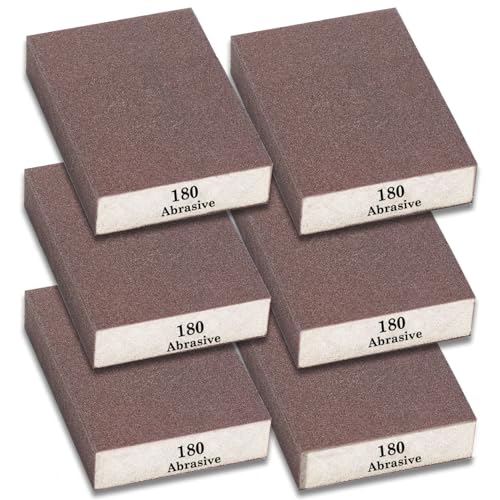 Tnisesm 6Pcs Sanding Blocks 180 Grits Sanding Sponge,for Drywall Wood Metal Washable & Reusable Sandpaper BlocksWashable and Reusable - size: 180 Grit