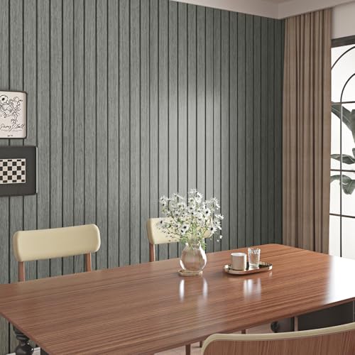 3D Grey/Black Wood Slat Wall Panels PVC Peel and Stick Wood Panels - color: Charcoal Black