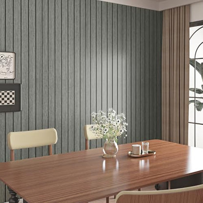 3D Grey/Black Wood Slat Wall Panels PVC Peel and Stick Wood Panels - color: Charcoal Black