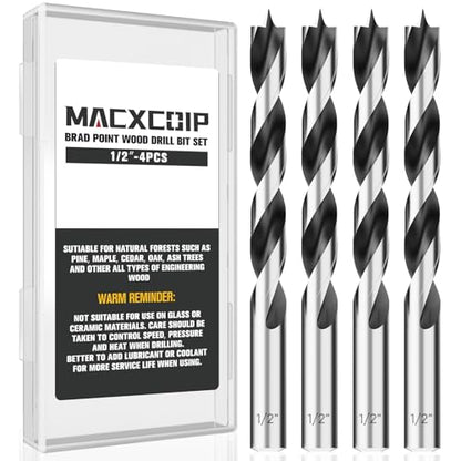 4Pcs 1/2" Brad Point Wood Drill Bit Set - size: 1/2" - 4pcs