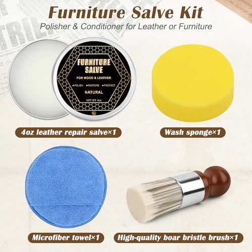 1+3 Furniture Salve for Leather & Wood with Brush Set, 4oz