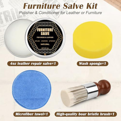 1+3 Furniture Salve for Leather & Wood with Brush Set, 4oz