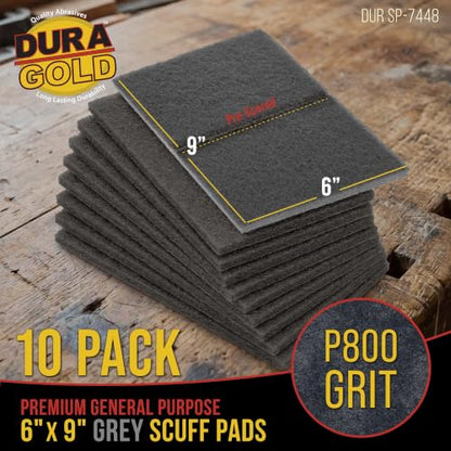 Dura-Gold 6" x 9" Gray Ultra Fine General Purpose Scuff Pads, Box of 10 - color: Gray