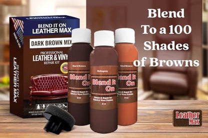 Blend It On Extra Large Leather Repair Kit, 6 Full Ounces for Furniture, Jacket, Sofa, Car Seat, Boots, Easy Instructions to Match Colors, Restore Any Material No Mixing Chart Needed (Bold Browns) - color: Dark Brown