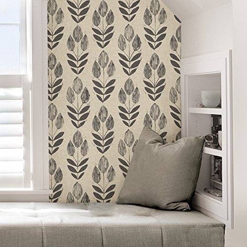 NuWallpaper Folk Tulip Peel and Stick Wallpaper, Neutral, Textured Removable Wallpaper, 20.5 in x 18 ft - color: Neutral