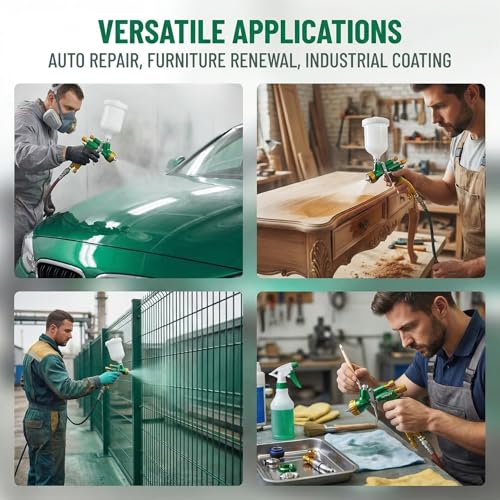 HVLP Air Spray Gun Kit 1.4mm, Professional Automotive Paint Sprayer - color: Green-golden, size: 1.4mm