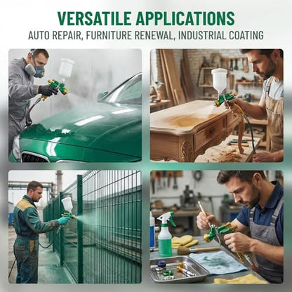 HVLP Air Spray Gun Kit 1.4mm, Professional Automotive Paint Sprayer - color: Green-golden, size: 1.4mm