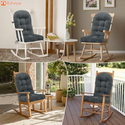 Rocking Chair Cushion - Chenille Fabric, High-Density Sponge, Durable Comfort Non-Slip Bottom Tufted Seat Pads with Ties, Chenille︱Dark Grey, 44x19x4 inch - color: Dark Grey