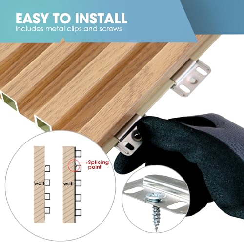 OUZUGIE WPC Acoustic Slat Wall Paneling, 8-Pack 114 x 6 Inches - color: Oak, size: (High)114“ x 6"
