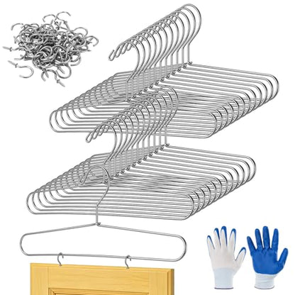 24 Pcs Cabinet Door Painting Hanger Kit, 14.57 Inch Paint Drying Rack Stand with 60 Pcs Zinc Plated Metal Screw-in Cup Hooks & Protective Gloves, Ideal for Woodworking DIY & Furniture Refinishing