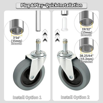AAGUT Stem Caster Wheels 4 Inches, 7/16-Inch Swivel TPR Casters 4 Pack - style: 7/16"x1-3/8"(No brake)
