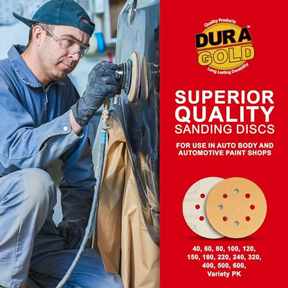 Dura-Gold 5" Gold Sanding Discs, 60 Grit, Box of 50, 8 Hole Pattern, H & L - size: 60-Grit - Gold