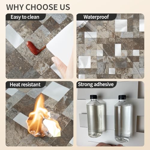 DICOFUN 12" x 12" Square Mosaic Peel and Stick Tile Backsplash, Mixed Metal Silver Stick on Wall Kitchen and Bathroom Tiles, Stick on Backsplash for Stove (10, Beige & Brown Slate) - color: Beige and Brown Slate, size: 10 Sheets, 12"x12"x0.12"