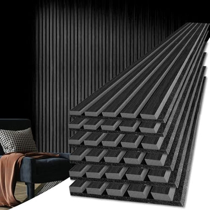 Art3d 6-Pack Soundproof Wood Slat Wall Panel, 94.5 x 7.9 in, Matte Black - color: Matte Black, size: 6Pcs - 94.5 * 7.9 inch