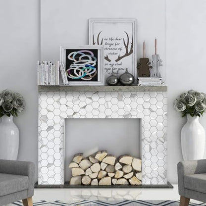 DICOFUN 1 Sheet Hexagon Tile Peel and Stick Backsplash, White Marble Look PVC Mixed Silver Metal Mosaic Tiles for Kitchen and Bathroom - color: Marble White + Silver Metal Chip, size: 1 Sheet, 12''x12''x0.12''