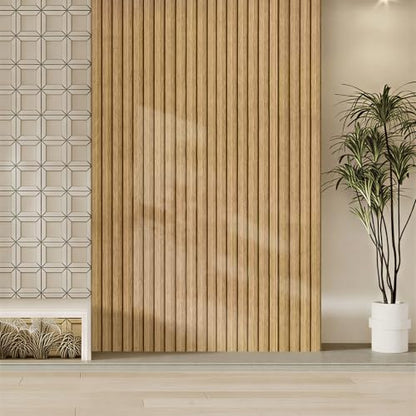118" x 15.8" Peel and Stick PVC Faux Wood Slat Wall Panels - color: Wood Tone