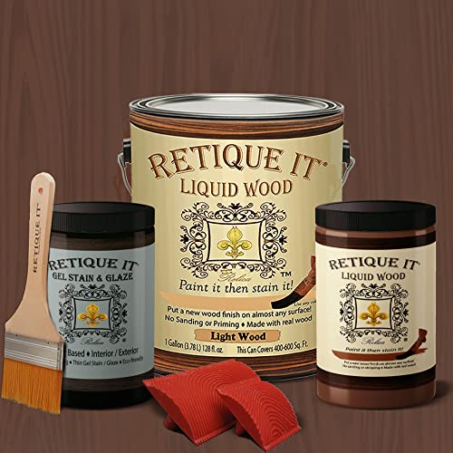 Retique It Gel Stain Liquid Wood Kits Real Paintable Wood. Great Companion to Chalk Finish Paint, Milk Paint, Furniture Paint. (8X Gal (400 sq ft), Rustic Finish, 25 Dark Oak) - color: 25 Dark Oak, size: 128 Fl Oz (Pack of 1), style: Brushed Finish