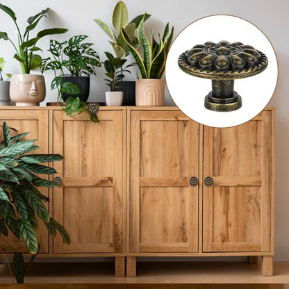 JJUNW 8 Pack Antique Brass Drawer Knobs, Vintage Dresser Drawers Knobs, Solid Round Cabinet Knobs, Single Hole Cabinet Hardware for Refinished Furniture, Diameter 1.18in
