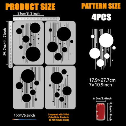 FINGERINSPIRE 4PCS Geometric Circles and Lines Interweave Painting Stencil with Paint Brush 8.3x11.7inch Round Lines Pattern Drawing Template Plastic Geometry Theme Stencil for Painting on Wood - style: Geometric Circles and Lines Interweave