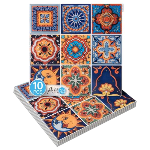 Art3d Talavera Design Peel and Stick Backsplash, 10-Pack, Vintage Floral - color: Vintage Floral