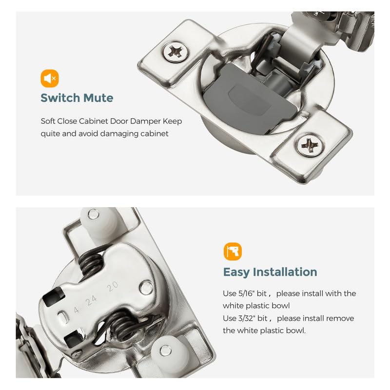 HOME EDIT 1 Pair 1 Inch Overlay Soft Close Cabinet Hinges Door Hinges - size: 1 inch Overlay