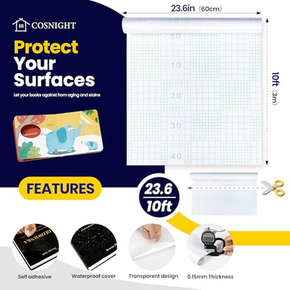 COSNIGHT Clear Contact Paper Peel and Stick for Wall Protector - size: 23.6"W x 118"L