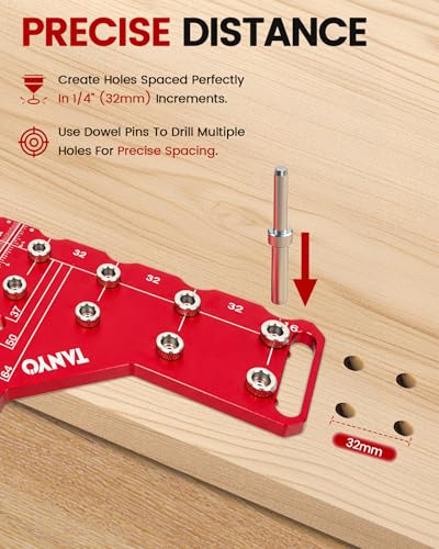 TANYO 2 In 1 Shelf Pin Jig and Hinge Jig, 35mm Drill Bits, Cabinet Hardware - color: Red, size: 11 Hole
