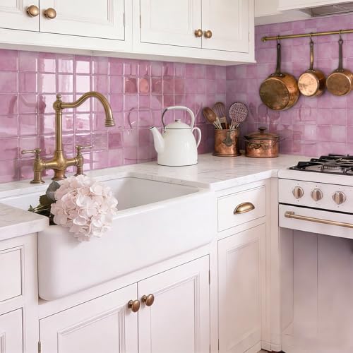 VICCI 20 Sheets Peel and Stick Wall Tile Stickers, 6" x 6" - color: Pink