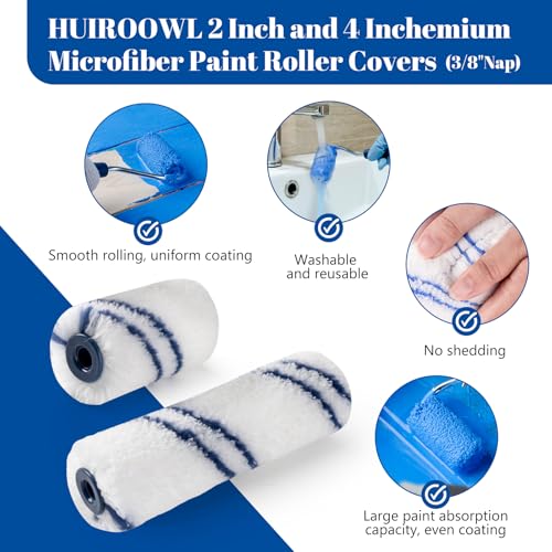 Microfiber Paint Roller, 3/8" Nap, 2 and 4 Inch, 50 Pack - size: 2&4 Inch Paint Roller Kit, 50 Pack