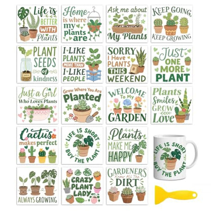 Peacoblue Potted Plants Rub On Transfers for Craft, Transfer Sticker - style: Potted Plants and Words