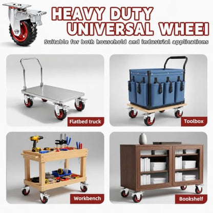 6 Inch Caster Wheels Heavy Duty, Casters Set of 4 Safety Dual Locking Rubber Wheels, 3200LBS Capacity Industrial Swivel Casters for Workbench, Cart, Furniture, Smooth Rolling, with mounting Hardware - size: 6 Inches
