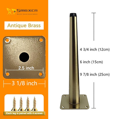 4pcs 6 inch (15cm) Brass Metal Furniture with Level Feet - color: Brass, size: 6 inch
