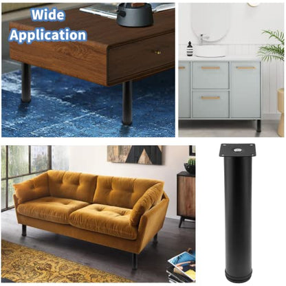 Set of 4 Adjustable Stainless Steel Furniture Legs 12 Inch Black - color: Black, size: 12 inch