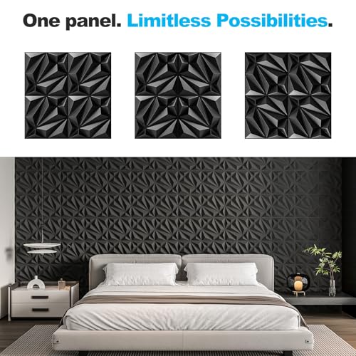 Art3d 33-Pack Accent 3D Textured Wall Panels, 11.8 x 11.8 in, Black - color: Black