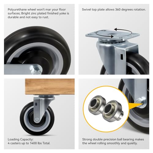 5" Caster Wheels, Heavy Duty Industrial Casters, Polyurethane Shopping Cart Wheels Replacement for Cart, Each Swivel Caster Loads 350lbs (12 Swivel) - style: 12 Swivel