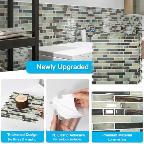 Art3d Linear Design Tile Peel and Stick Backsplash, 10-Sheet, Dark Brown - color: Dark Brown, size: 12 x 12 Inch