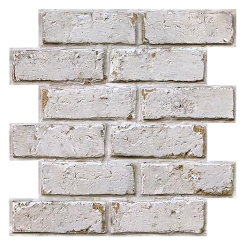 COMSTICKC 3D Faux Brick Wall Panels Peel and Stick, 10 Pcs 11.8" x 11.8" - color: Retro Yellow and White