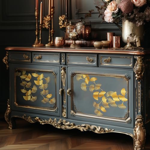 Gold Foil Rub on Transfer for Furniture DTF Transfers for Wood Drawer Decor, Ginkgo with Branch - style: Ginkgo with Branch