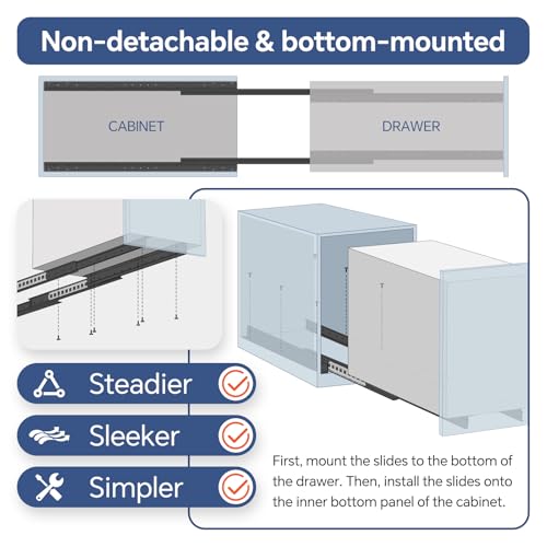 ToBeGreat 1 Pair Undermount Heavy Duty Drawer Slides 32 lnch 260 lb Load Capacity Bottom Mounted Full Extension Ball Bearing Hidden Stair Rails Cabinet Concealed Runner Glide - size: 32 Inch