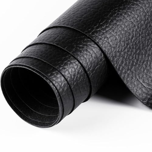 ANMINY Vinyl Fabric by the Yard, 54" W 0.7MM Faux Leather, Black 5 Yards - color: Black, size: 5 Yards