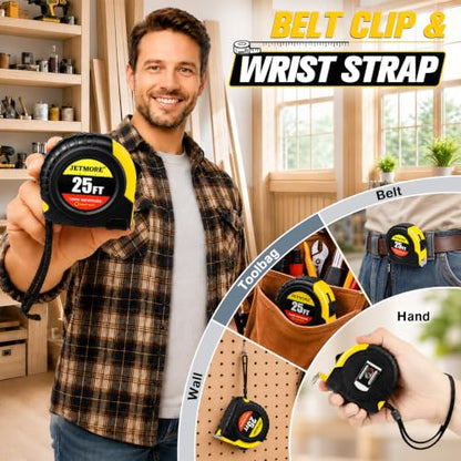 JETMORE 6 Pack Measuring Tape, Retractable Tape Measure with Magnetic Hook - size: 6-Pack Yellow