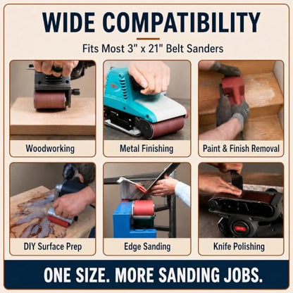 3x21 Sanding Belts, 20 Pack, 4 Each of 80/120/150/240/400 Grits - size: 3 x 21 in, 20-Pack