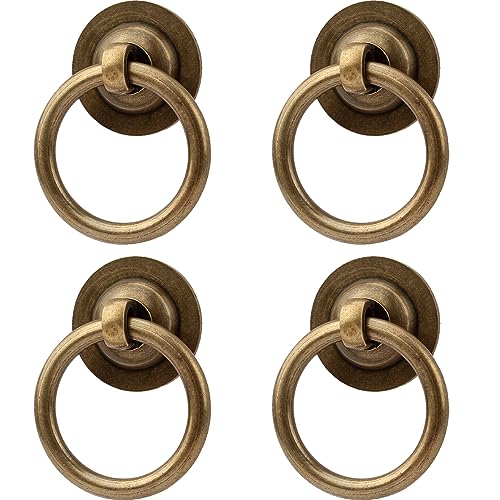 RZDEAL 4 Pack Solid Antique Brass Cabinet Pulls Ring Drawer Pulls, Antique Style Kitchen Cabinet Handles Pulls Vintage Pulls Brass Drawer Handles for Cabinets - color: Antique Brass