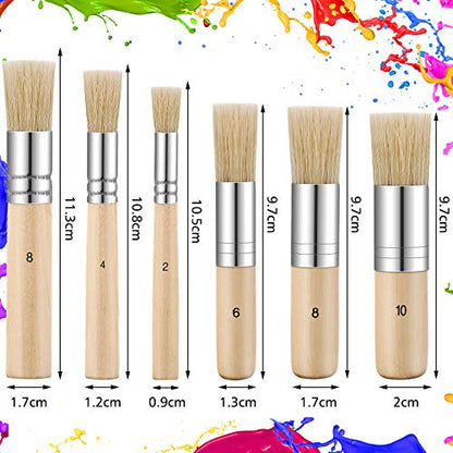 6 Pcs Natural Bristle Stencil Brush Set, 6 Sizes for Acrylic Oil Watercolor