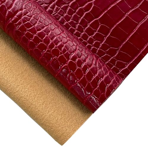 12" x 53" Glossy Embossed Crocodile Texture Faux Leather Roll Synthetic Leather Crafts Fabric for Wallets Keychains Handbags Making Sewing Crafts Material (Red) - color: Red
