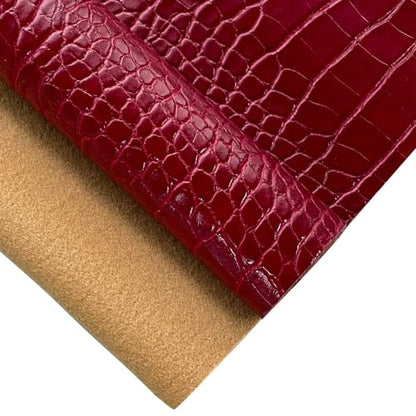12" x 53" Glossy Embossed Crocodile Texture Faux Leather Roll Synthetic Leather Crafts Fabric for Wallets Keychains Handbags Making Sewing Crafts Material (Red) - color: Red
