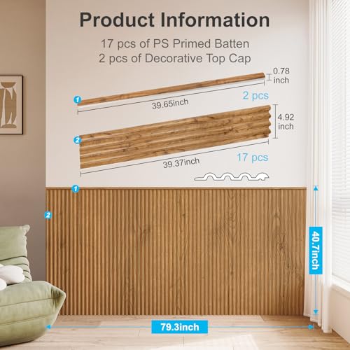 Art3d 79.3 x 40.7 Inch Beaded Wainscoting Wall Panel, 22.38 sq.ft, Teak - color: Teak, size: 79.3"x40.7"