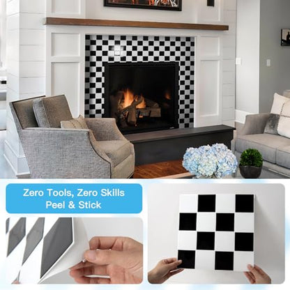 Art3d Grid Peel and Stick Backsplash, 10-Pack, 12 x 12 in, Black & White - color: Black/White
