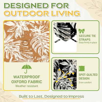 Oxford Fabric Swing Cushions with Backrest & Tie Straps for Patio Bench - color: Black & White