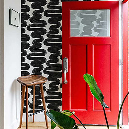 Tempaper x Bobby Berk White & Black Wiggle Room Removable Peel and Stick Wallpaper, 20.5 in X 16.5 ft, Made in The USA - color: White/Black, size: 20.5" x 198"